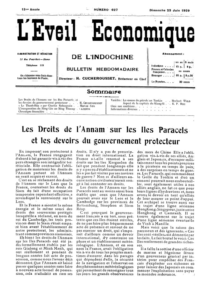 Quần đảo Hoàng Sa qua nguồn tài liệu lưu trữ tại Pháp - Kỳ 2: Hoàng Sa qua tờ báo Đánh thức Kinh tế Đông Dương