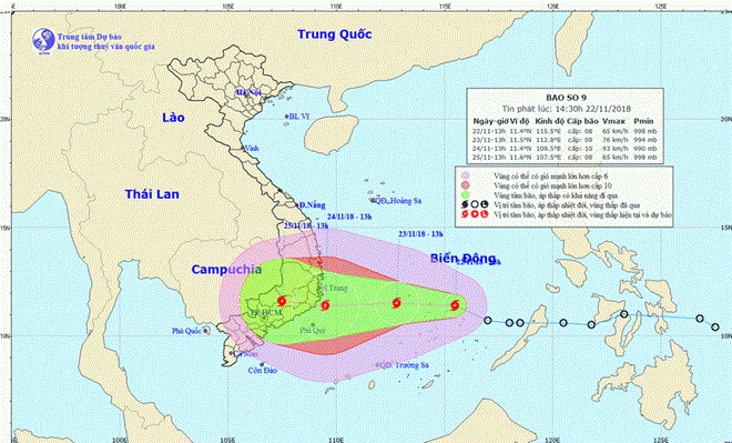Áp thấp nhiệt đới đã mạnh lên thành cơn bão số 9 trên Biển Đông