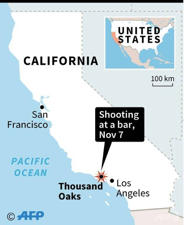 Vị trí nơi xảy ra vụ xả súng tại Mỹ. (Ảnh: AFP)