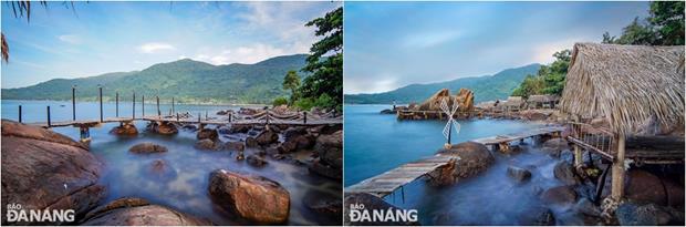 Wooden bridges crossing the large rocks create space for travellers 