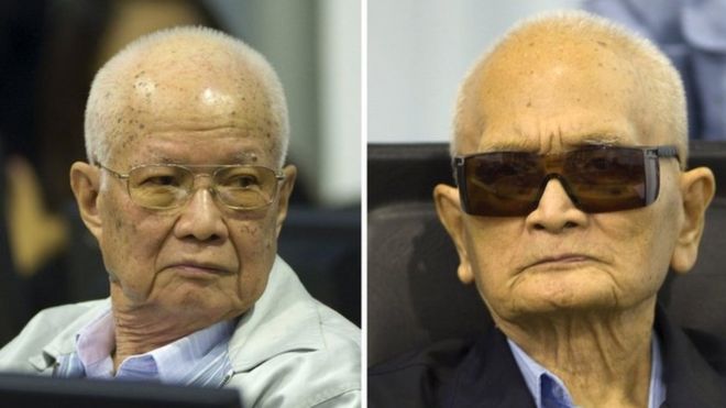 Các bị cáo Khieu Samphan và Nuon Chea. Ảnh: BBC