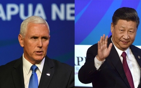 Phó Tổng thống Mỹ Mike Pence (trái) và Chủ tịch Trung Quốc Tập Cận Bình dự APEC 2018. Ảnh: Philippine Star.