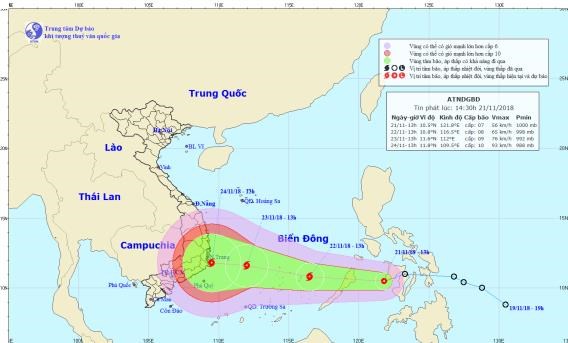 Hình ảnh đường đi và vị trí cơn bão. (Nguồn: nchmf.gov.vn)