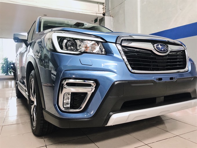 A Subaru car on display at the Subaru 3S Showroom in Da Nang