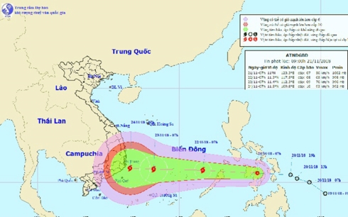 Dự báo đường đi ATNĐ của Việt Nam (có khả năng mạnh lên thành bão và là cơn bão số 9 trên Biển Đông).