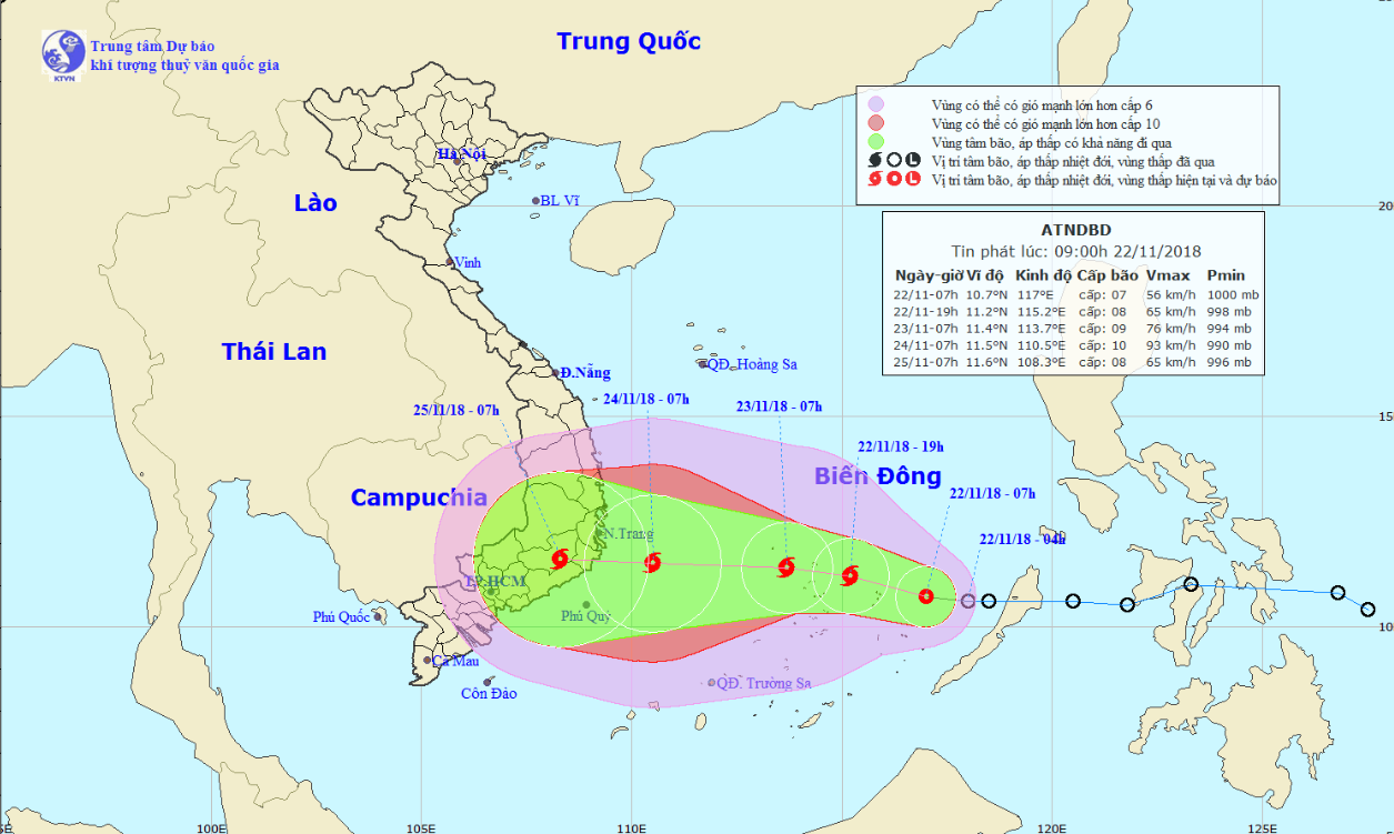  A map detailing the route of the 9th typhoon (Photo: NCHMF)