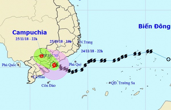 Vị trí và đường đi của bão số 9. (Nguồn: nchmf.gov.vn)