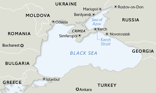 Vụ việc xảy ra tại Eo biển Kerch, một dải hẹp phân tách giữa Bán đảo Crimea và Nga. Ảnh: Madhouse News