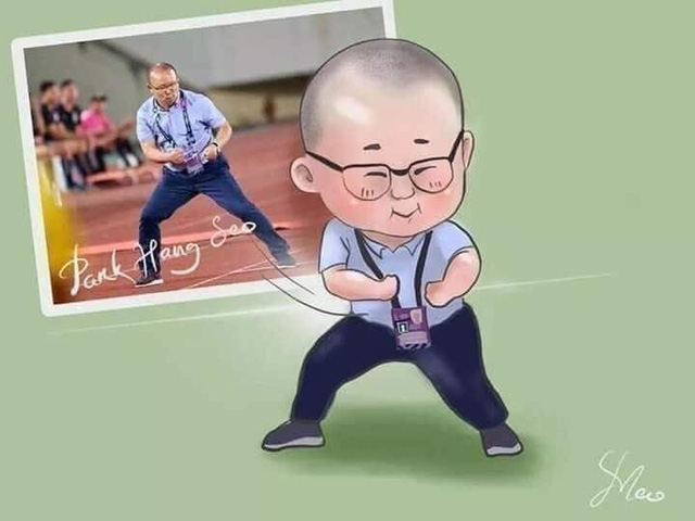 Hình ảnh khoảnh khắc ăn mừng của huấn luyện viên Park Hang Seo được vẽ lại theo phong cách cực đáng yêu