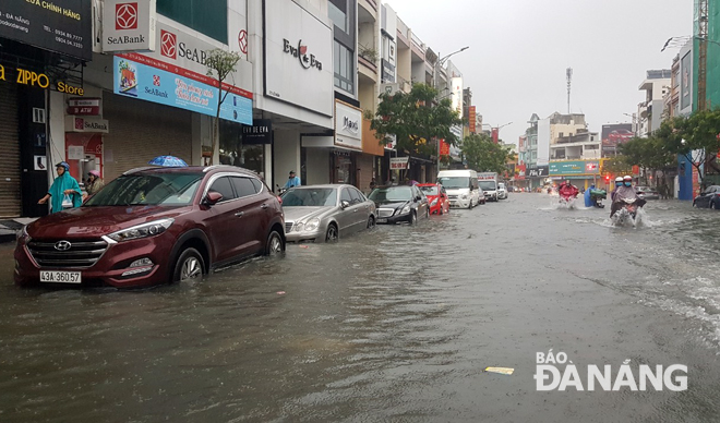  A flooded section of Le Duan Street pictured at 9.00am today