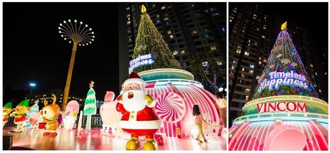 Thế giới kẹo ngọt đáng yêu với những chiếc bánh, kẹo xinh xắn khổng lồ và cây thông Noel độc đáo tạo hình từ cây kem khổng lồ úp ngược.