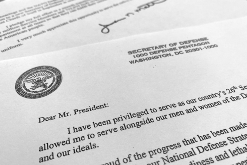 Thư từ chức của Bộ trưởng Quốc phòng Mỹ James Mattis gửi ông Trump. Ảnh: New York Times