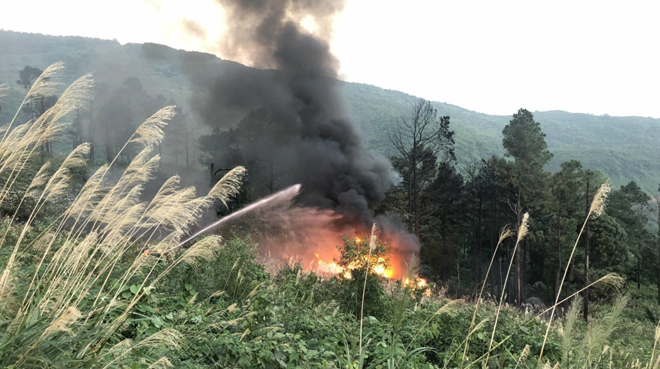 The tanker caught fire after having fallen off the road