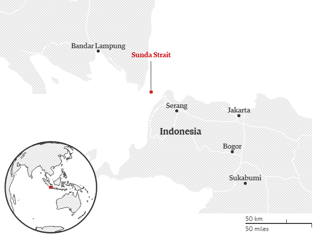 Bản đồ vị trí eo biển Sunda. (Ảnh: Guardian)