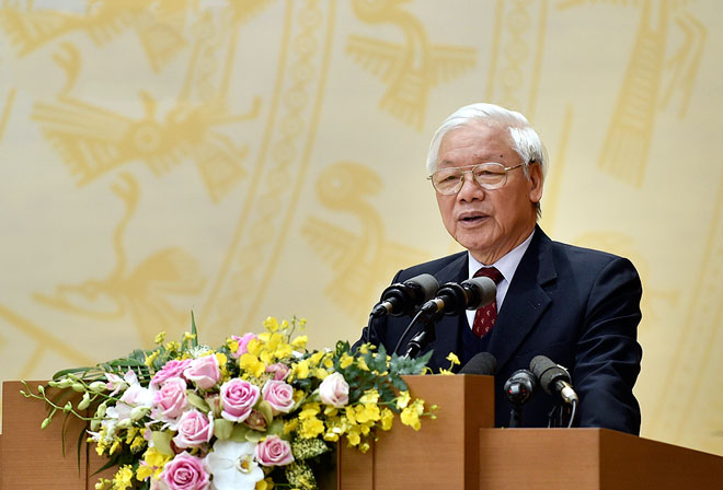 Tổng Bí thư, Chủ tịch nước Nguyễn Phú Trọng phát biểu chỉ đạo tại hội nghị.Ảnh: VGP