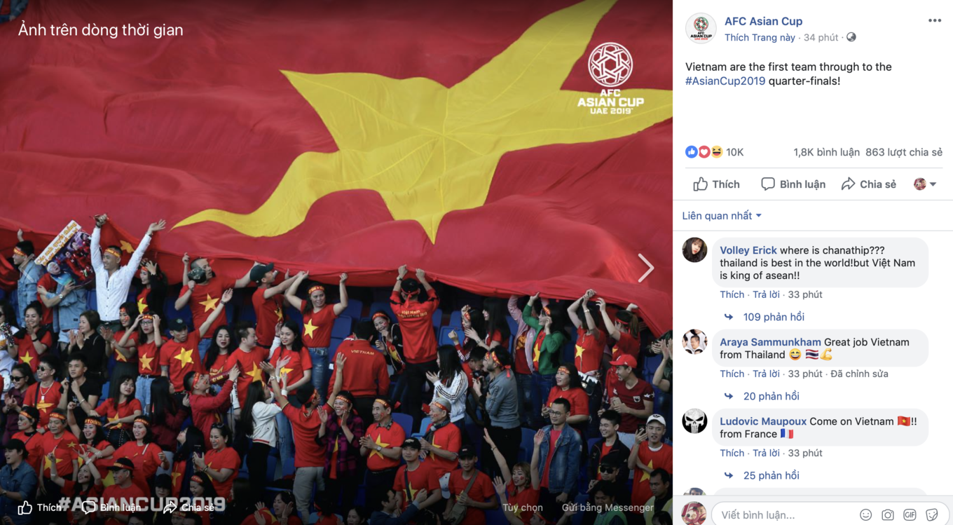 Cổ động viên quốc tế ngợi khen tuyển Việt Nam trên mạng xã hội