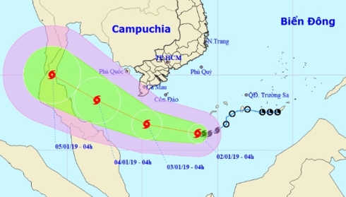 Đường đi của bão số 1 (ảnh: Trung tâm Khí tượng Thủy văn Quốc gia)