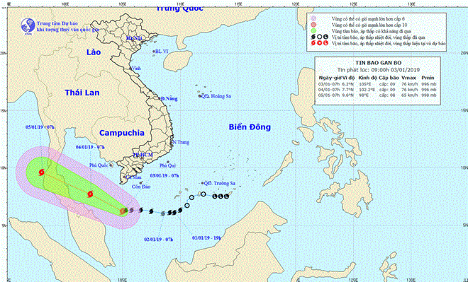 Vị trí và đường đi của bão. (Nguồn: Trung tâm Dự báo Khí tượng Thủy văn Quốc gia)