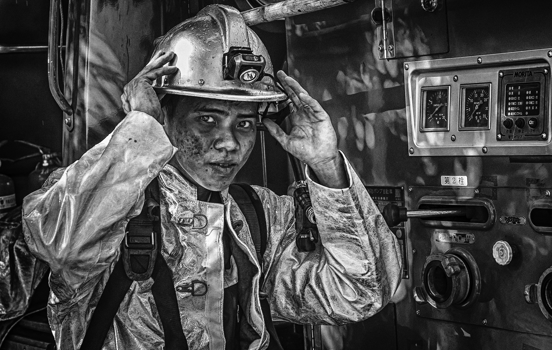 A portrait of a firefighter