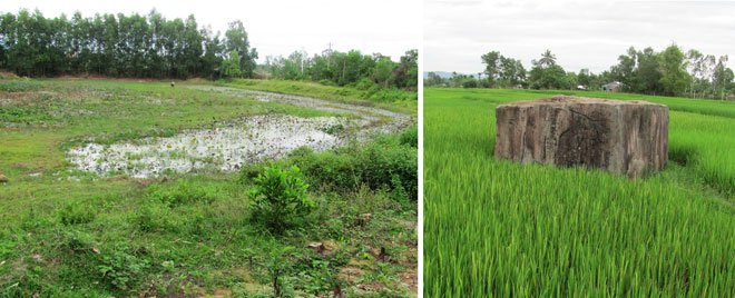 Di tích Ao Vuông (ảnh trái) và Đá Dựng vẫn còn ẩn chứa nhiều bí mật. Ảnh: T.M