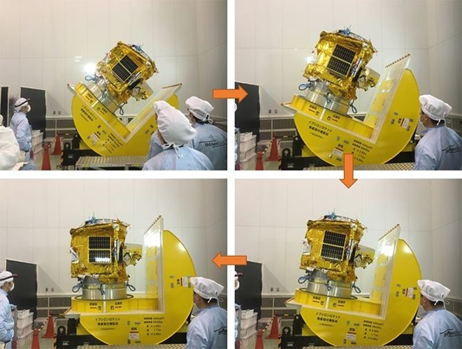 Mô phỏng quá trình thay đổi tư thế của vệ tinh khi chuẩn bị được thả vào không gian. (Ảnh: JAXA).