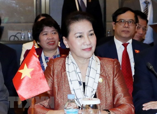 NA Chairwoman Nguyen Thi Kim Ngan at the meeting (Source: VNA) 