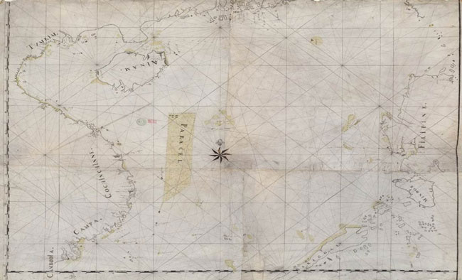 Bản đồ biển Đông Dương thế kỷ XVII (Nguồn: Thư viện Quốc gia Pháp, Phòng Kế hoạch và Bản đồ, GE SH 18 PF 181 P 21 RES).