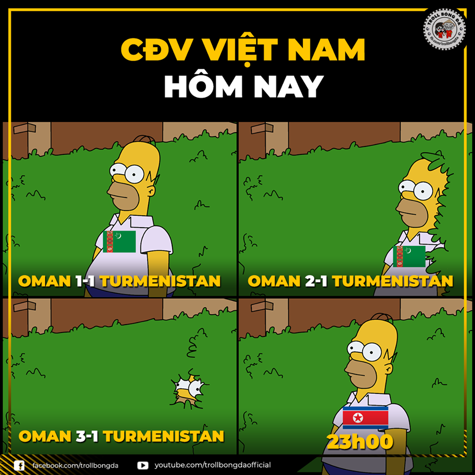 Sau khi đội tuyển Turmenistan thất bại với khoảng cách 2 bàn trước Oman, cổ động viên Việt Nam chuyển sang... cổ vũ cho Triều Tiên với hy vọng đội tuyển Việt Nam sẽ lọt vào vòng sau (Ảnh: Troll bóng đá)