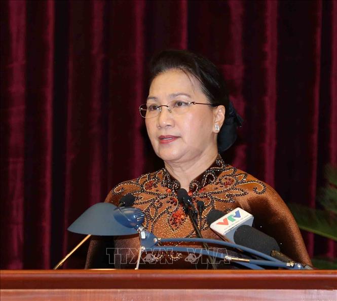 Chủ tịch Quốc hội Nguyễn Thị Kim Ngân phát biểu tại hội nghị. Ảnh: Trọng Đức /TTXVN