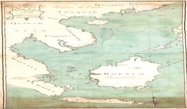 1. Tiêu đề: Bản đồ biển Đông Dương 2. Tác giả: Robert 3. Niên đại: 1720 4. Kích thước: 76,5 x 124cm 5. Ngôn ngữ: Pháp 6. Nguồn: Thư viện Quốc gia Pháp, Phòng Kế hoạch và Bản đồ, GE SH 18 PF 181 P 19 RES.