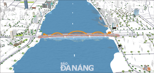 The model of the Rong (Dragon) Bridge on the Map4D