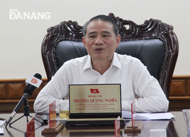Bí thư Thành ủy Trương Quang Nghĩa phát biểu kết luận buổi làm việc. Ảnh: Q.KHẢI