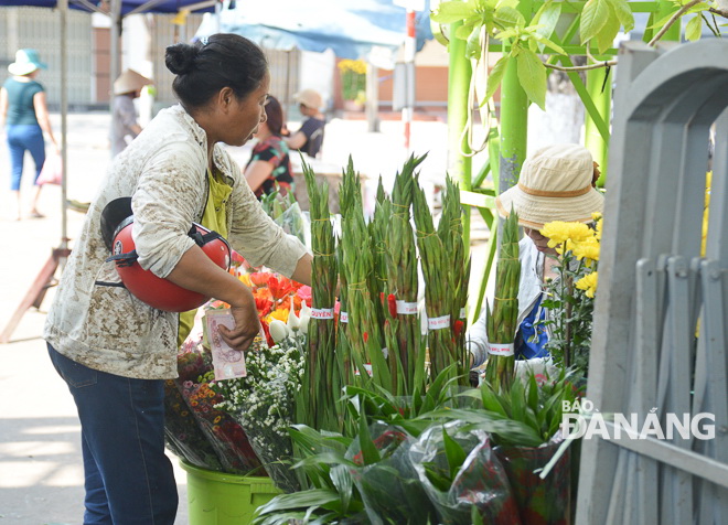 A female buyer choosing gladioli flowers.