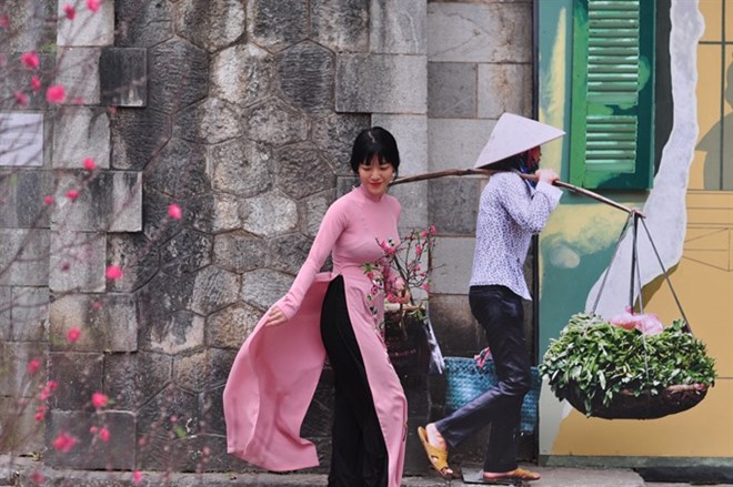 Among all the ao dai, the most sophisticated ones are embroidered, with each image bearing a message or goal for the person wearing it (Illustrative photo: VNA)