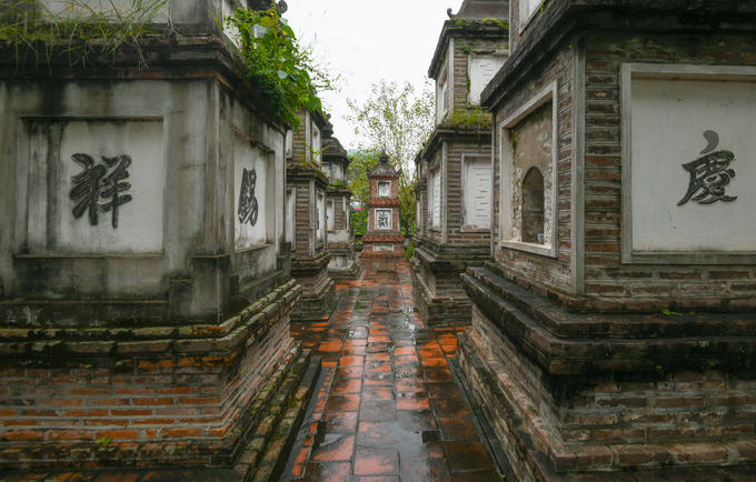 Vườn tháp hiện có 8 tháp gạch là nơi yên nghỉ của các vị sư từng tu tại chùa, có niên đại từ thời Lê đến thời Nguyễn, khoảng từ thế kỷ 14 đến 19.
