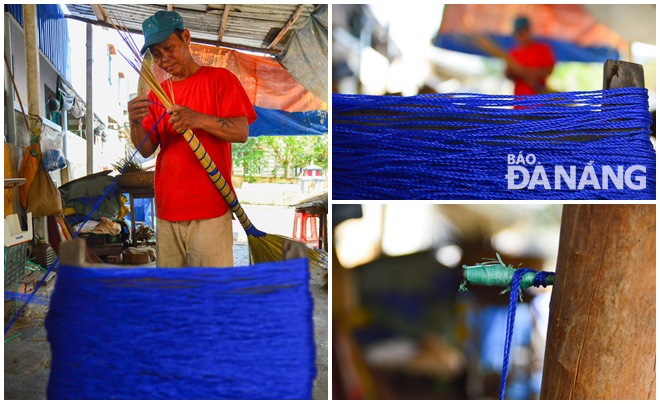  Ms Can’s husband, Nguyen Van Nam, is seen tightening brooms with coloured braided nylon ropes.
