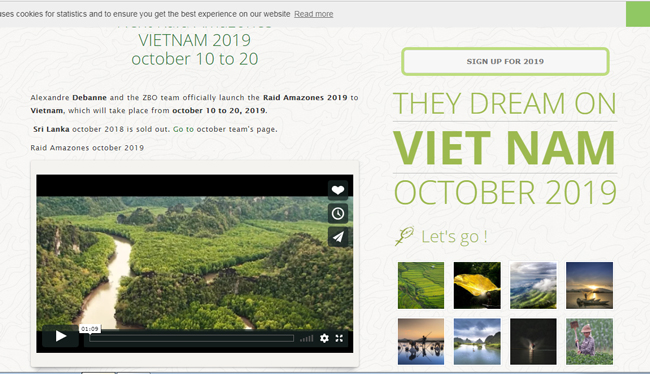 ZBO đã quảng bá cuộc thi Raid Amazones tại Đà Nẵng trên trang web chính của cuộc thi. (Ảnh chụp màn hình, trang web về cuộc thi Raid Amanones tại Đà Nẵng)