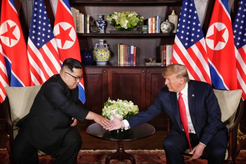 DPRK Chairman Kim Jong-un and US President Donald Trump at the first DPRK-USA summit in Singapore in June 2018