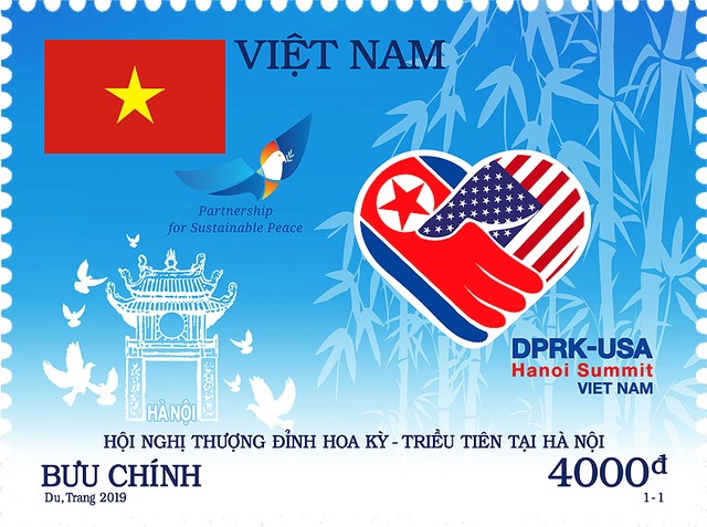 The stamp issued to celebrate the US-North Korea summit. Read more at http://vietnamnews.vn/life-style/506047/stamp-celebrating-trump-kim-summit-issued.html#Ssb2xrlh3ip3ZoOv.99