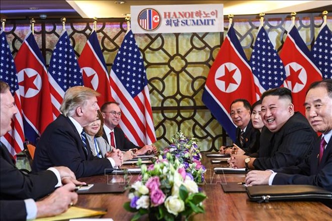 US President Donald Trump and DPRK leader Kim Jong-un at their summit in Hanoi, Vietnam on February 28 (Photo: VNA)  