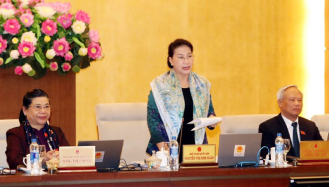 Chủ tịch Quốc hội Nguyễn Thị Kim Ngân chủ trì và phát biểu khai mạc.                                Ảnh: TTXVN