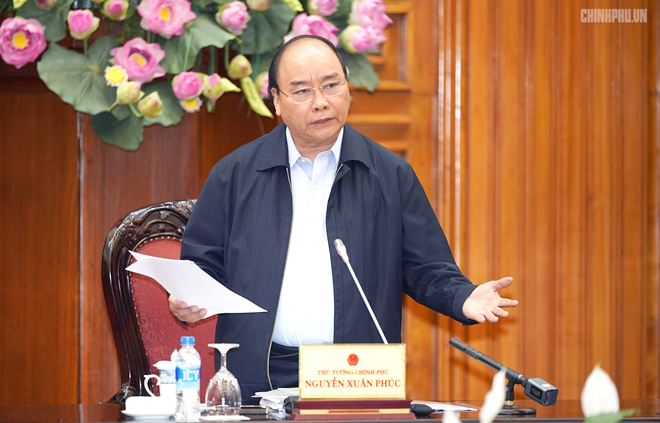 Thủ tướng Nguyễn Xuân Phúc phát biểu tại cuộc làm việc. Ảnh:VGP