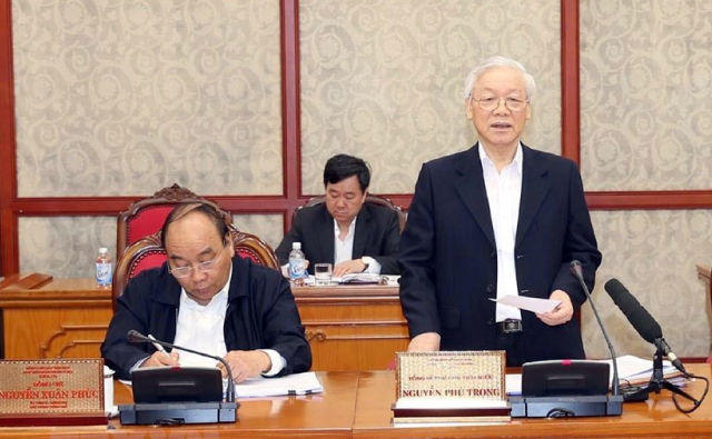 Tổng Bí thư, Chủ tịch nước Nguyễn Phú Trọng phát biểu kết luận cuộc họp.                              		                 Ảnh: TTXVN