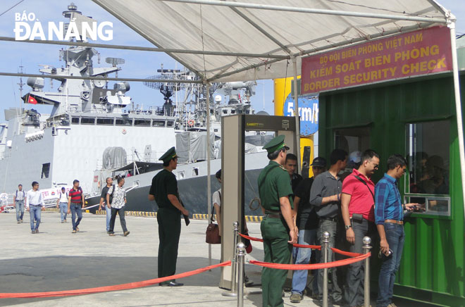 The handling of entry/exit procedures for cruise ship passengers in progress.