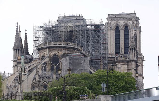 Nhà thờ Đức Bà Paris bị phá hủy một phần sau vụ hỏa hoạn ngày 16-4-2019. (Ảnh: TTXVN)