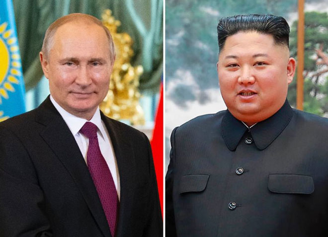 Với cuộc gặp gỡ giữa Tổng thống Nga Vladimir Putin (trái) và nhà lãnh đạo Triều Tiên Kim Jong-un, Bình Nhưỡng đang “xoay trục” sang Moscow trong lúc đàm phán Mỹ - Triều bế tắc. 		Ảnh: AFP