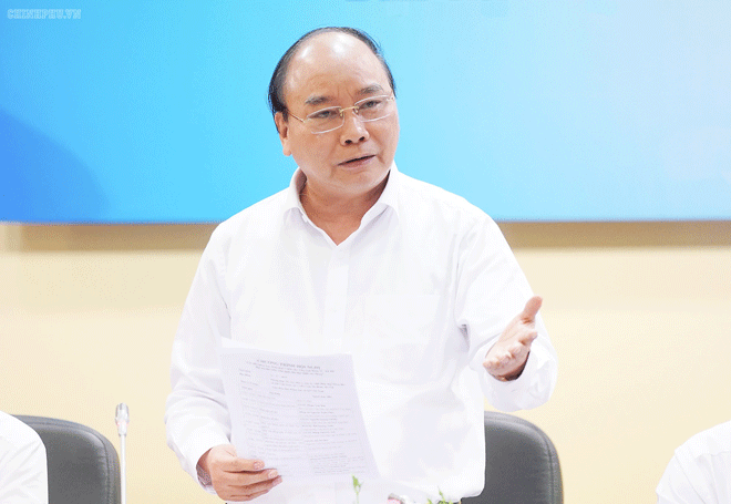 Thủ tướng Nguyễn Xuân Phúc phát biểu tại buổi làm việc.  Ảnh: VGP