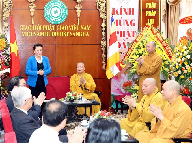 Chủ tịch Quốc hội Nguyễn Thị Kim Ngân phát biểu tại lễ chúc mừng. Ảnh: Trọng Đức/TTXVN