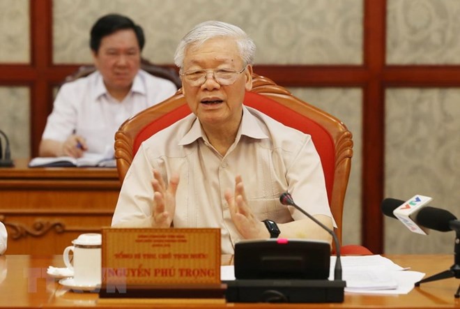 Party General Secretary, President Nguyen Phu Trong on May 15 presided over a meeting of the Political Bureau in Hanoi  (Photo: VNA)