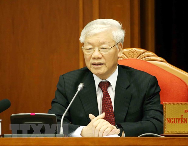 Tổng Bí thư, Chủ tịch nước Nguyễn Phú Trọng phát biểu bế mạc hội nghị. (Ảnh: Phương Hoa/TTXVN)